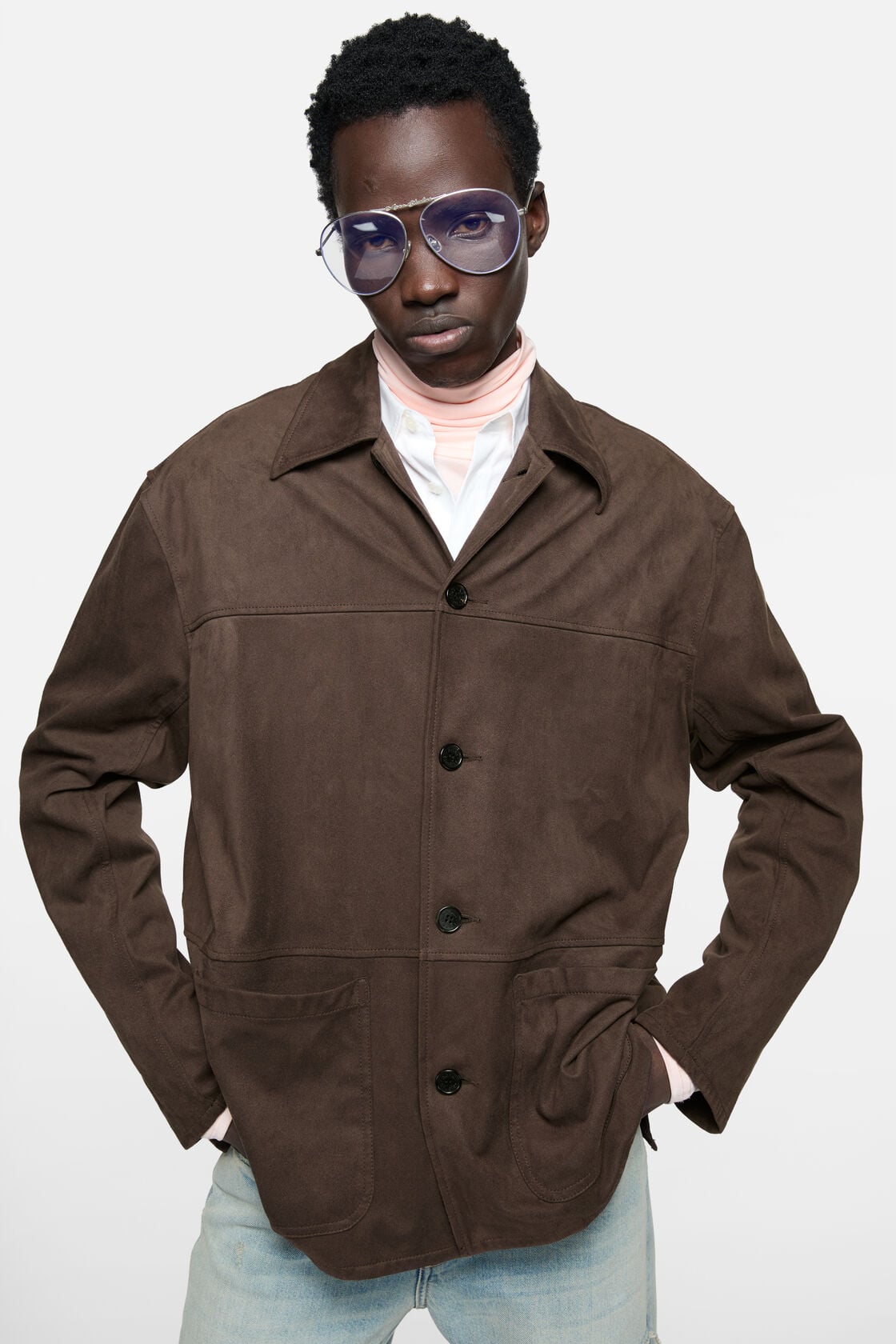 Faux suede overshirt - Chocolate brown