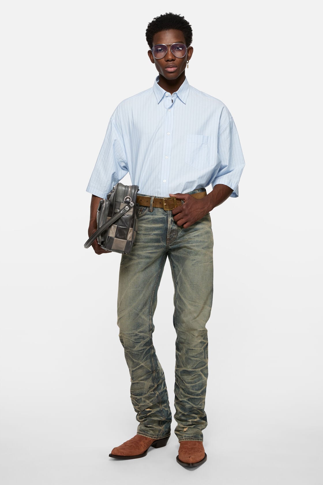 Striped poplin shirt - Baby blue