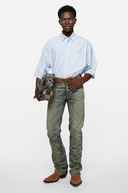 Striped poplin shirt - Baby blue