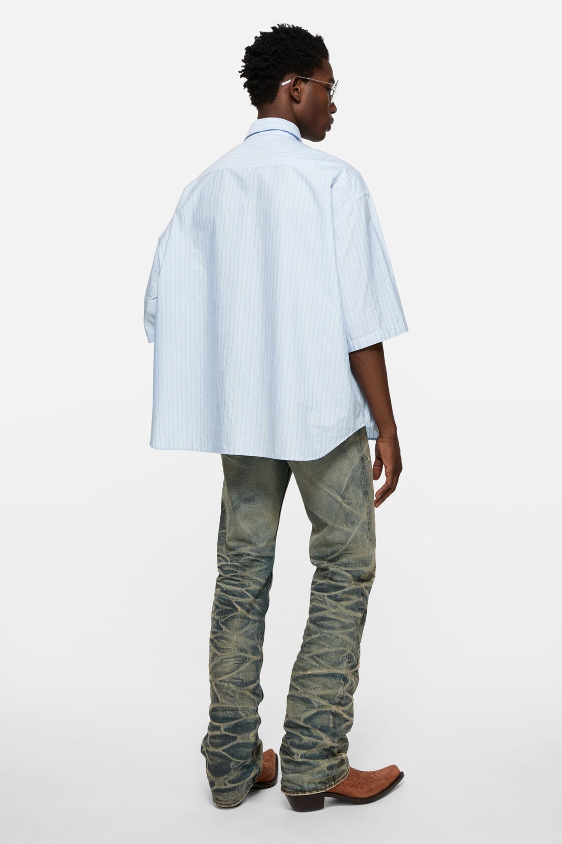 Striped poplin shirt - Baby blue