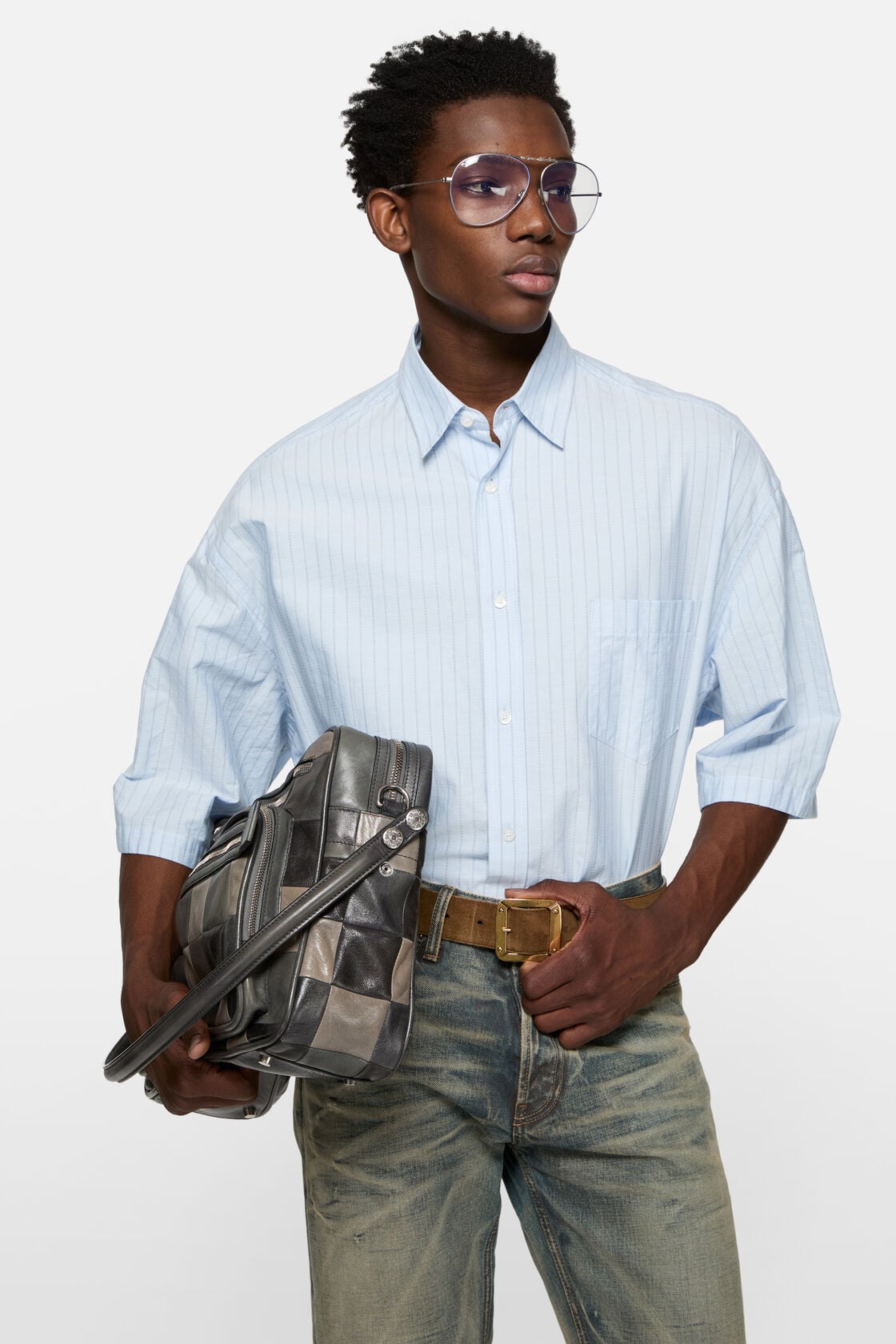 Striped poplin shirt - Baby blue