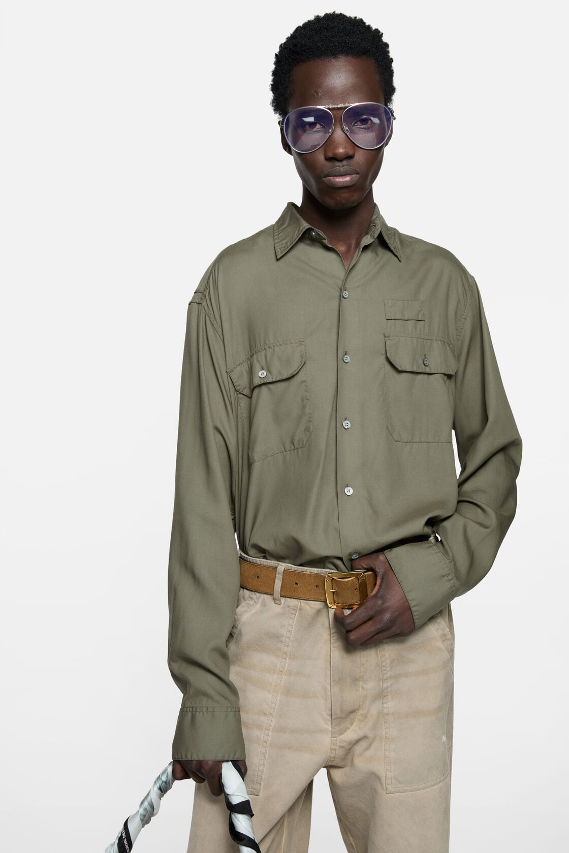 Button-up shirt with logo - Olive green