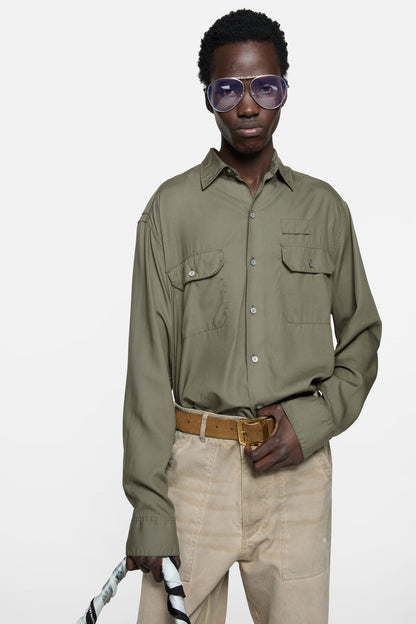 Button-up shirt with logo - Olive green
