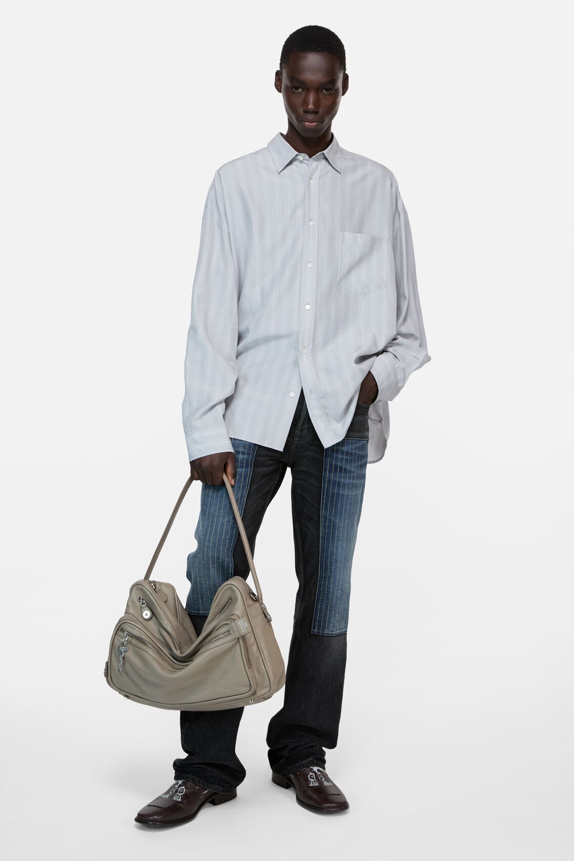 Striped button-up shirt - Grey/multi