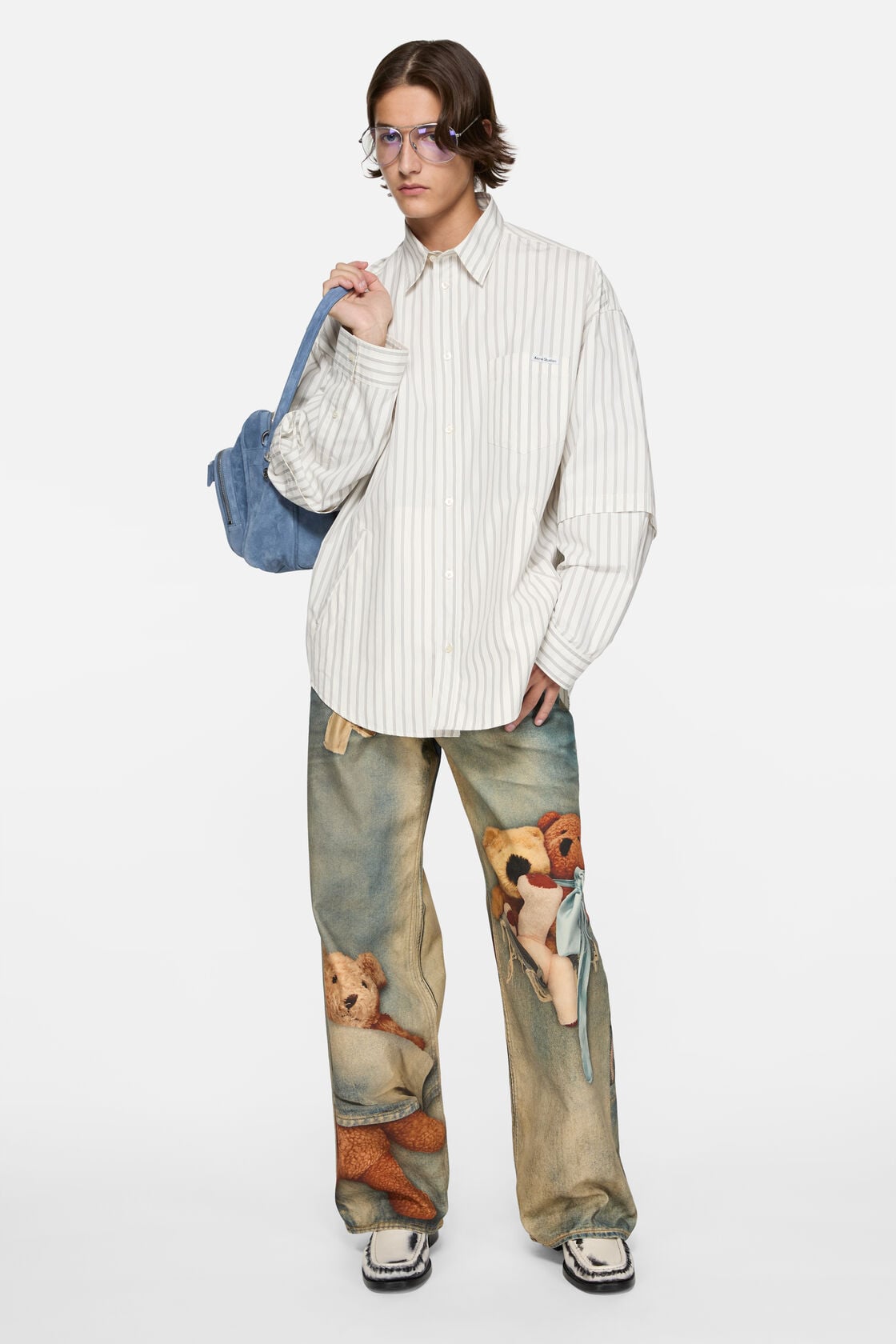 Double-sleeve striped shirt - Off white/grey