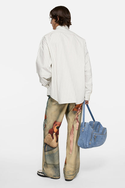 Double-sleeve striped shirt - Off white/grey