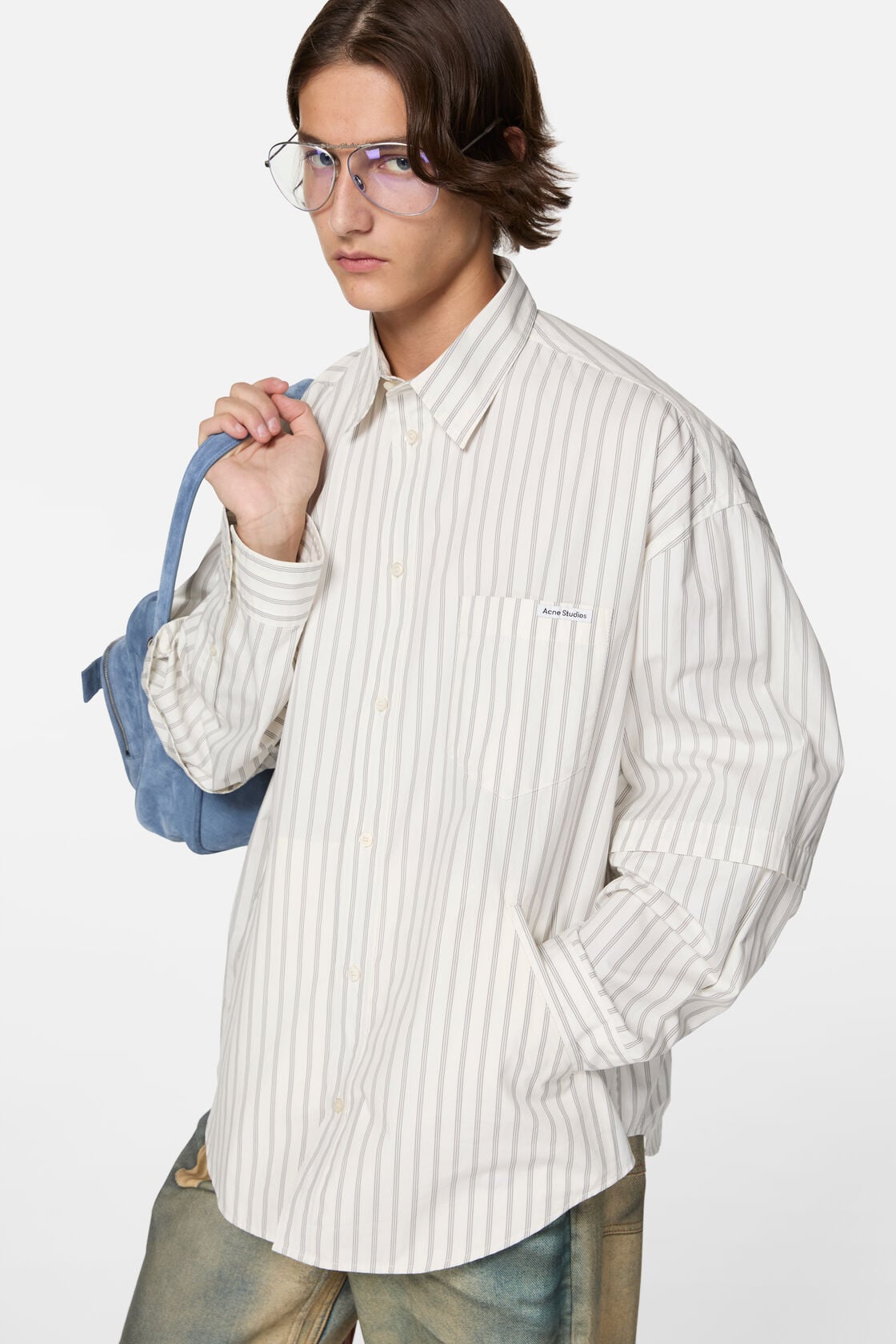 Double-sleeve striped shirt - Off white/grey