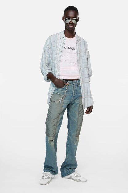 Linen check button-up shirt - Grey/pink