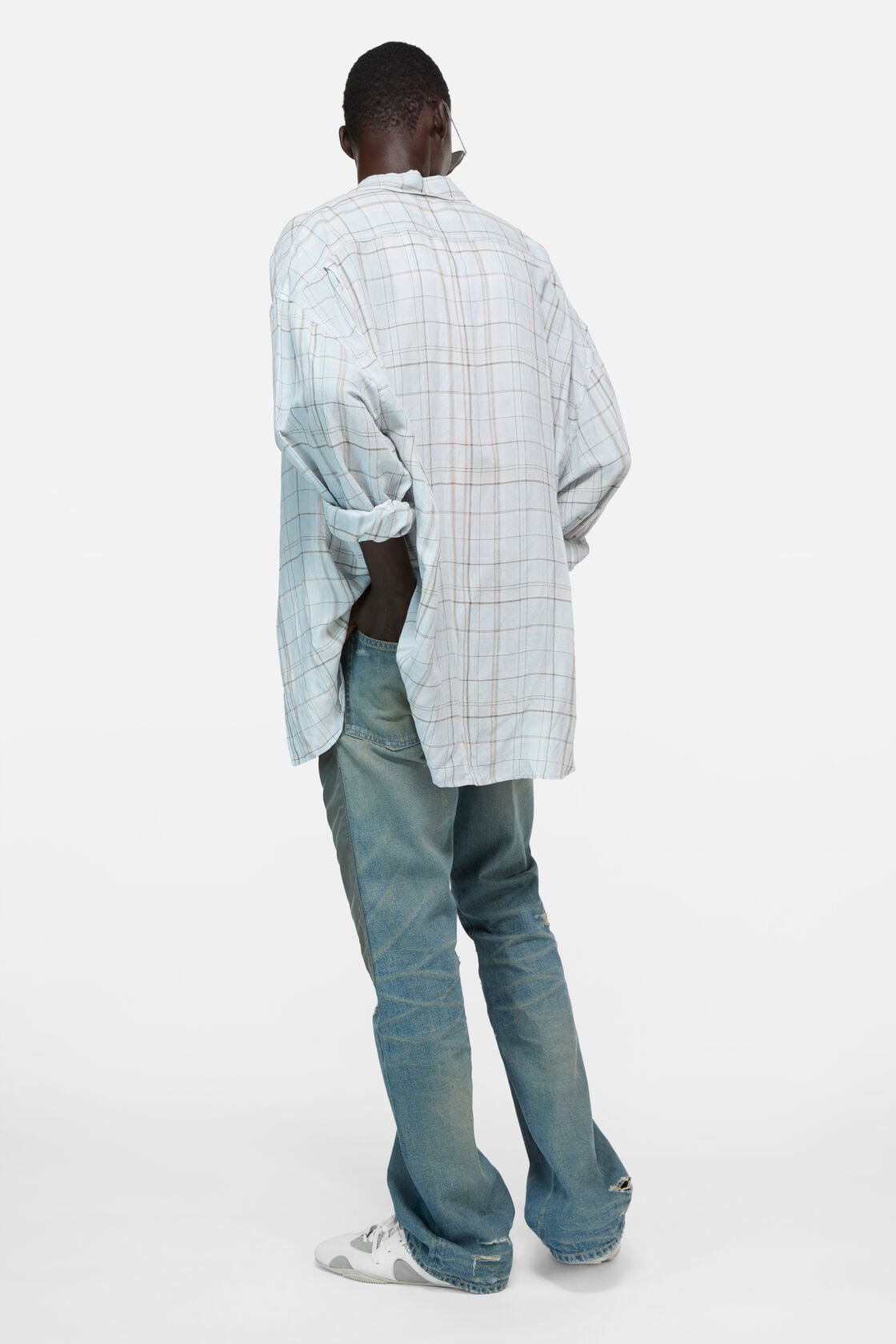 Linen check button-up shirt - Grey/pink