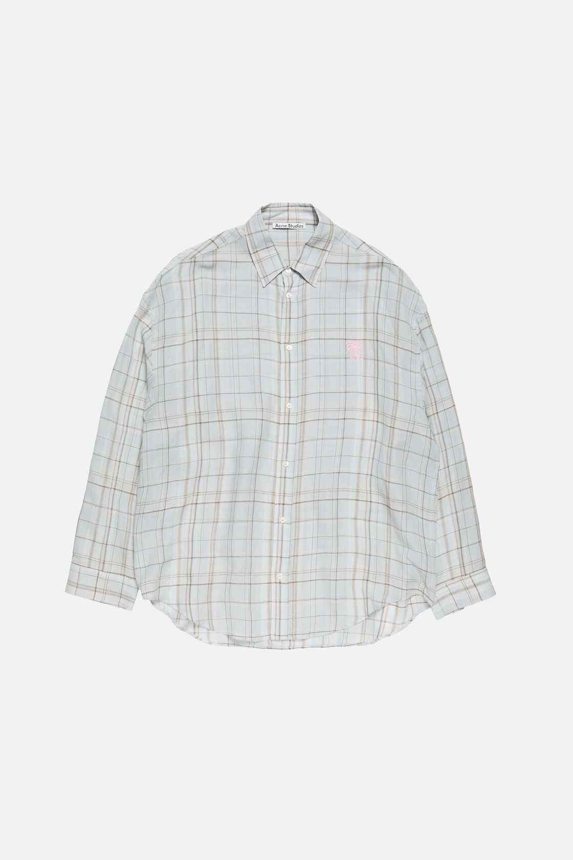 Linen check button-up shirt - Grey/pink