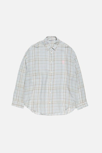 Linen check button-up shirt - Grey/pink