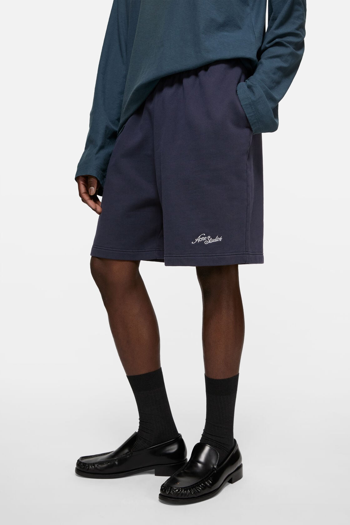 Fleece shorts with logo - Dark navy