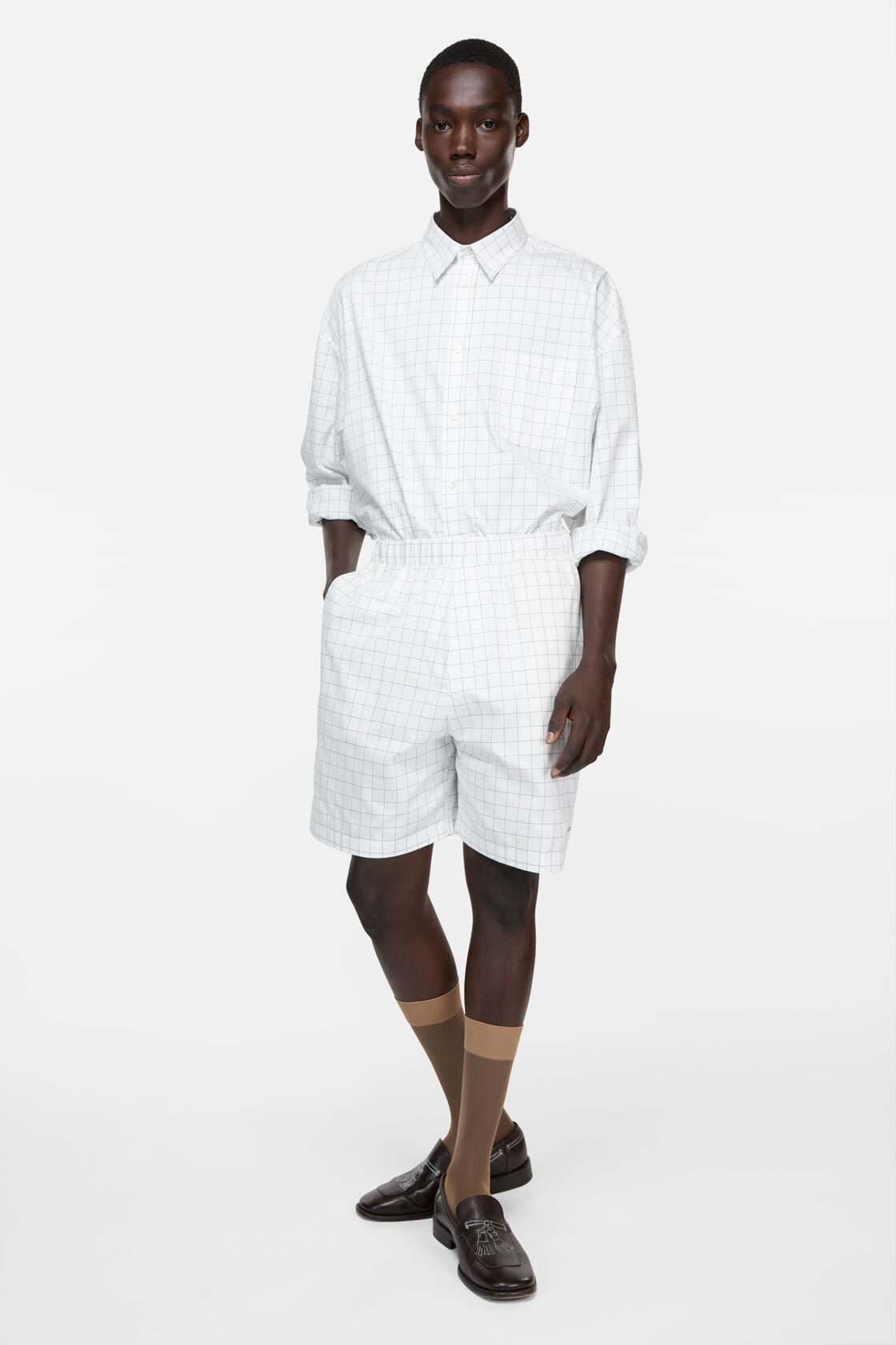 Casual check shorts - White/black