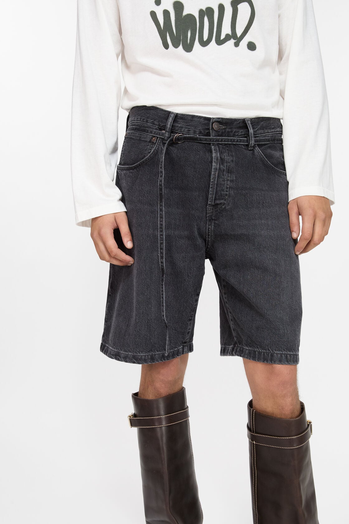 Loose fit denim shorts - Black