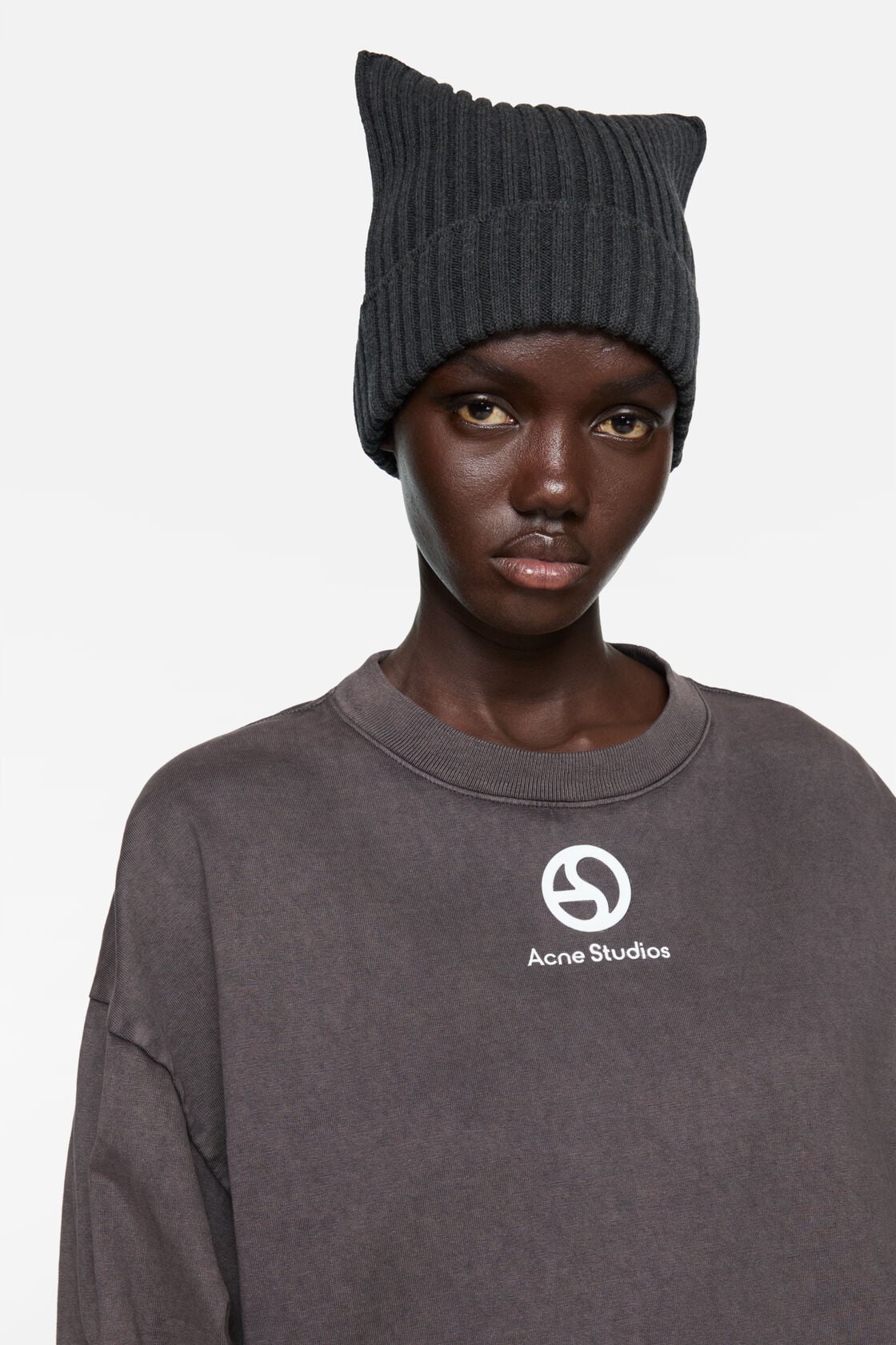 Ribbed square beanie - Dark grey melange