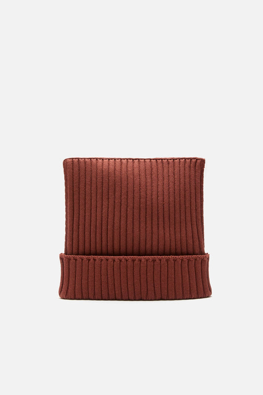 Ribbed square beanie - Terracotta red