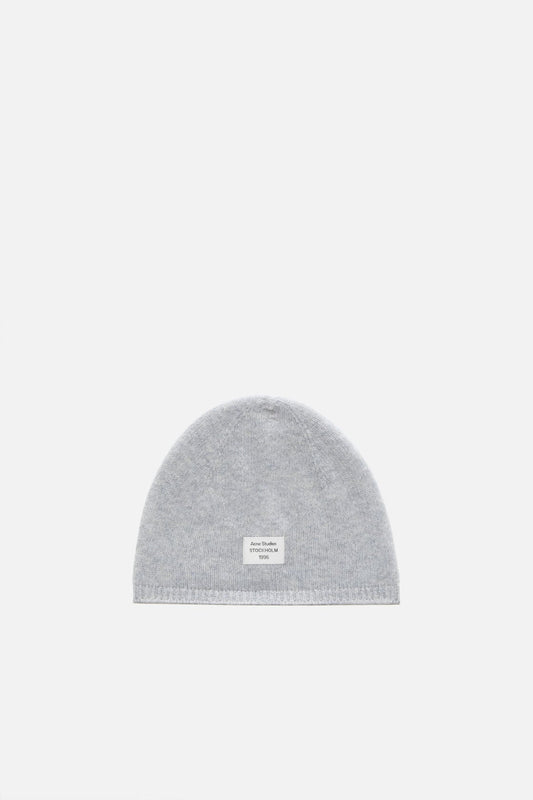 Cashmere beanie with logo - Cold grey melange