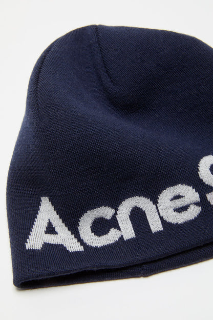 Wool knit beanie - Navy/white