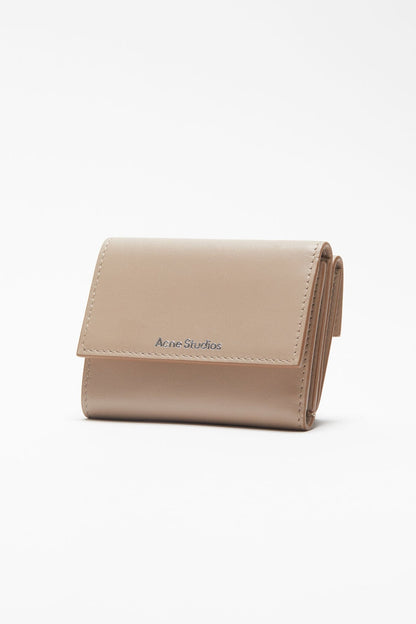 Trifold leather wallet - Taupe beige