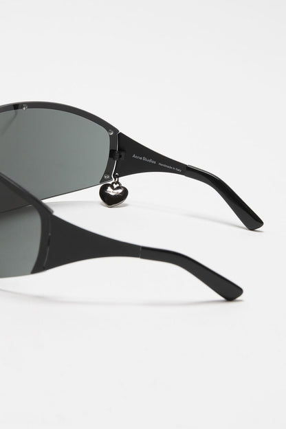 Metal shield sunglasses - Black/black