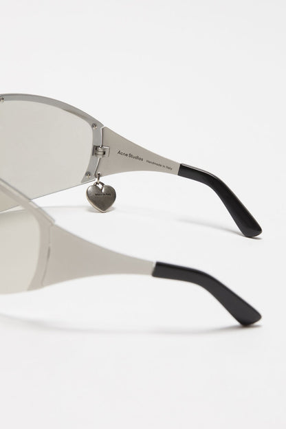 Metal shield sunglasses - Silver/transparent