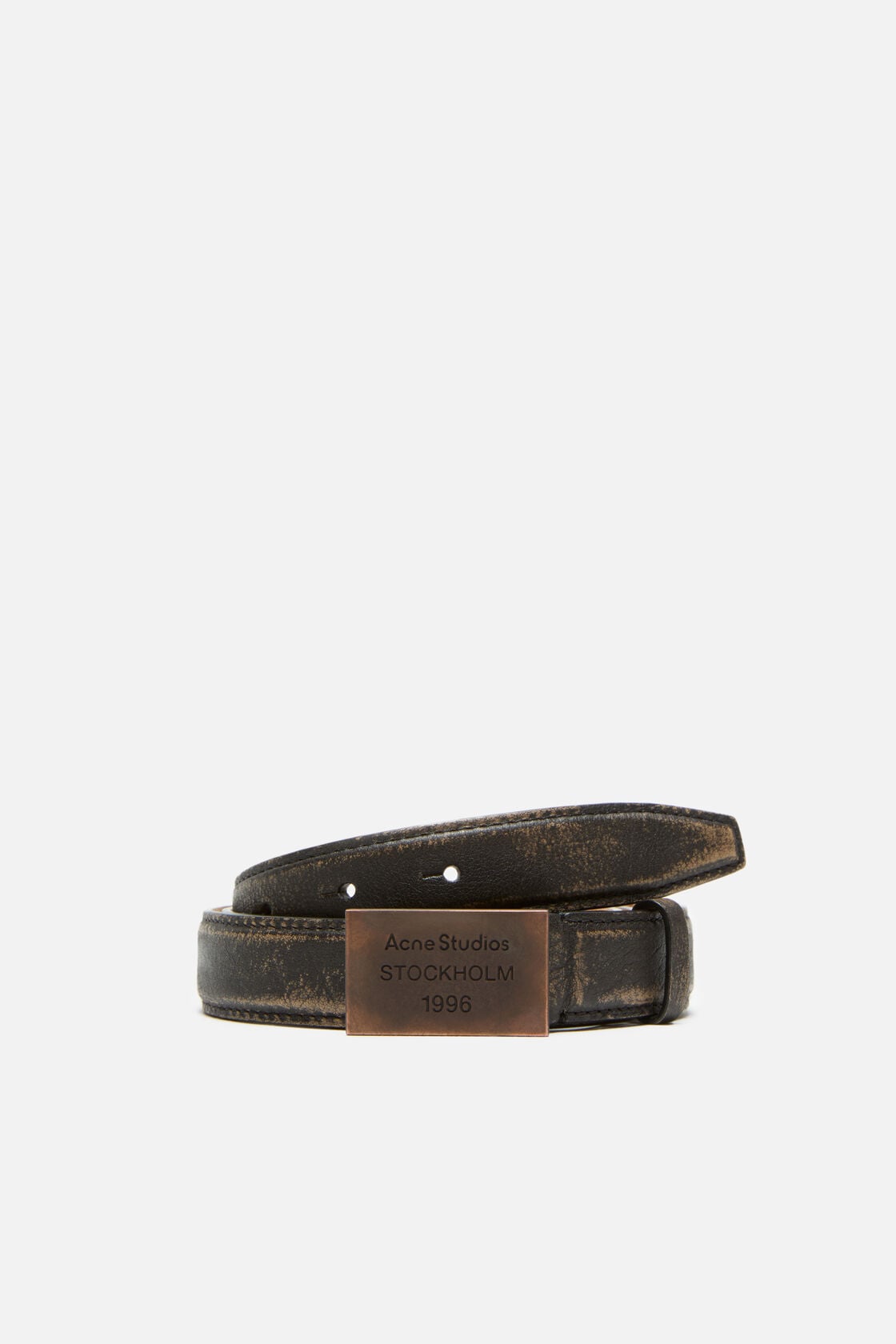 Engraved Logo leather belt - Dark brown/beige